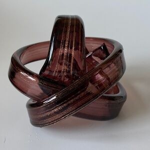Knot Orb Art Glass Purple-Brown with Gold Stripes Vintage Collectible